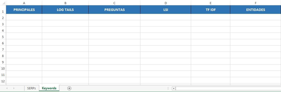 tabla excel palabras clave