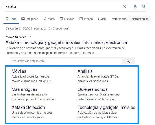 Enlaces de sitio o sitelinks