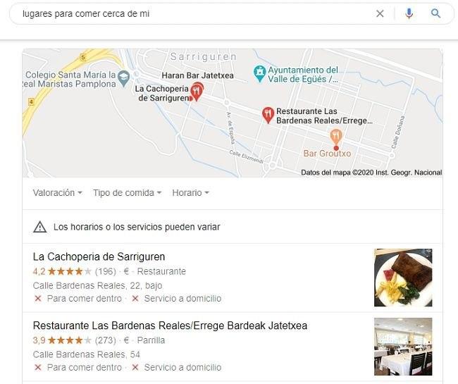 Destacado de Local Pack con negocios locales y mapa