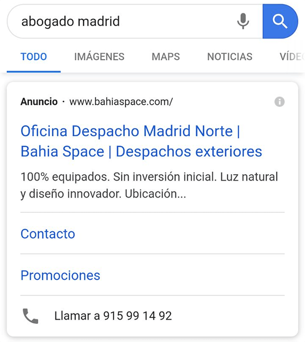 Anuncios Call-only ads de Google serps