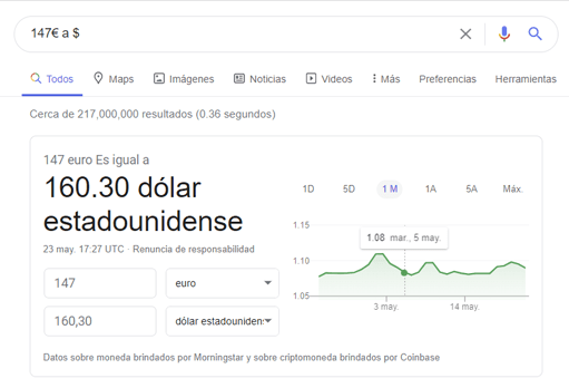 Resultado convertidor de moneda