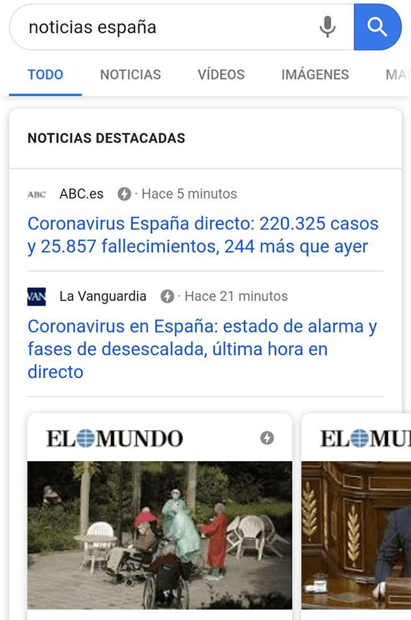 resultados amp google serps features