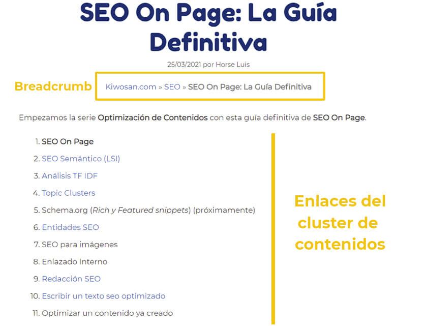 breadccrumb y enlaces navegacion sencilla enlazado interno