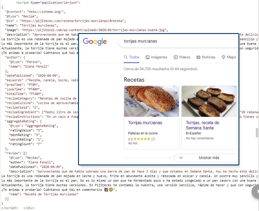 Schema de Receta para mostrar el fragmento destacado en las SERPs