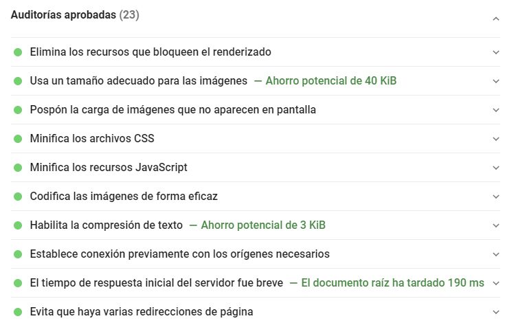 auditorías aprobadas pagespeed