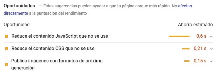 pagespeed oportunidades