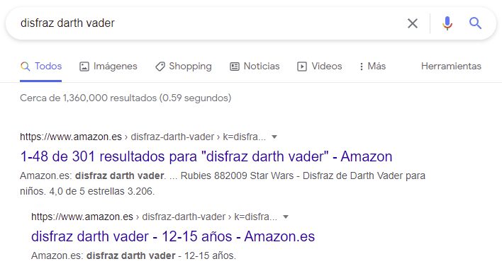 Canibalización SEO positiva de Amazon