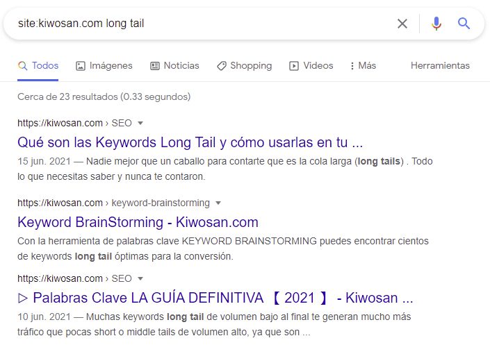 Detectar keywords canibalizadas con el comando site: + keyword