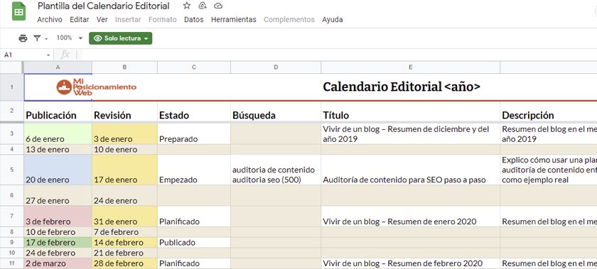 Plantilla de Calendario Editorial