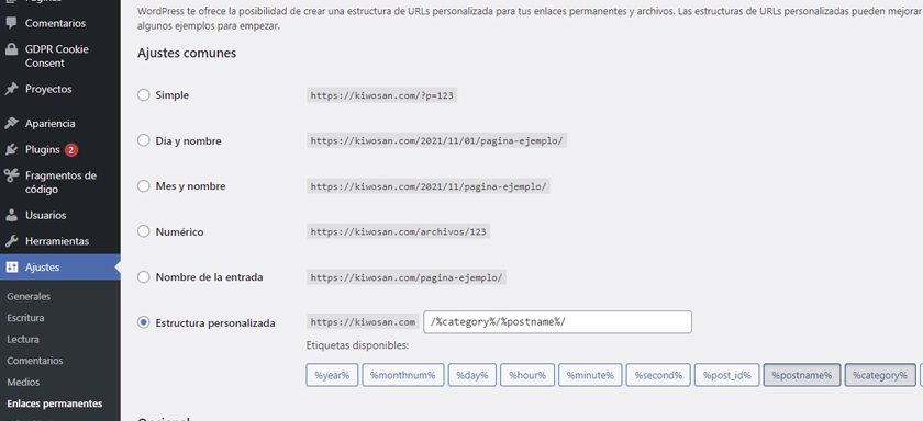 Ajustes de los Enlaces Permanentes de WordPress