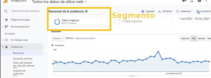 Segmento del tráfico orgánico gracias al SEO