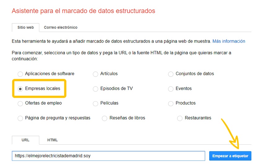 Asistente para el marcado de datos estructurados