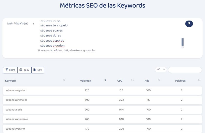 Obtener datos de búsqueda de un listado de keywords